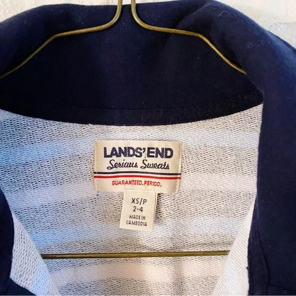 Lands' End Deep Sea Navy Pink Stripe Zip-Front Collared Long-Sleeve Top Size XS - Picture 4 of 6